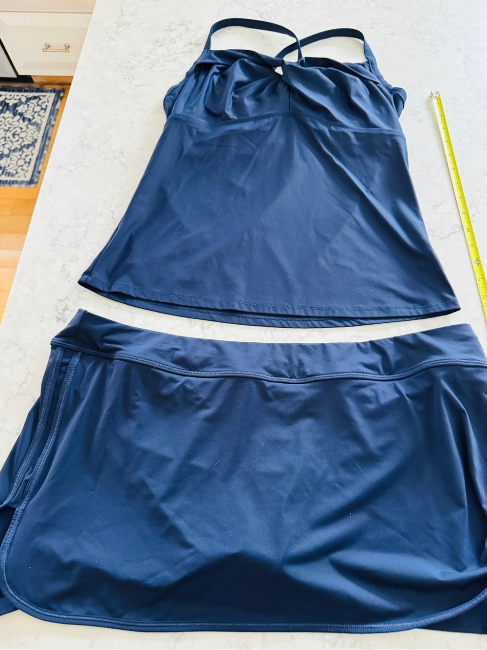 Athleta Navy Tankini & Swim Skirt Set 38B/C Top XL Bottom Modest Swim